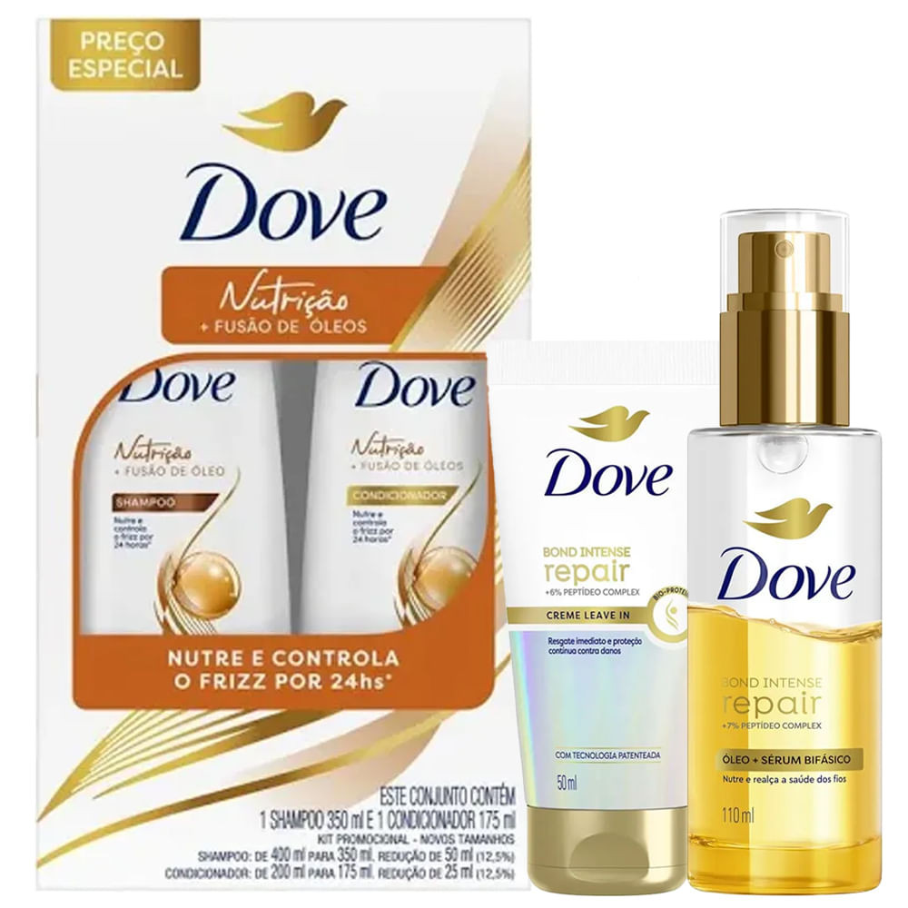 Kit Dove Nutrição Shampoo + Condicionador + Óleo E Sérum + Leave In Bond Intense Repair - Beauty