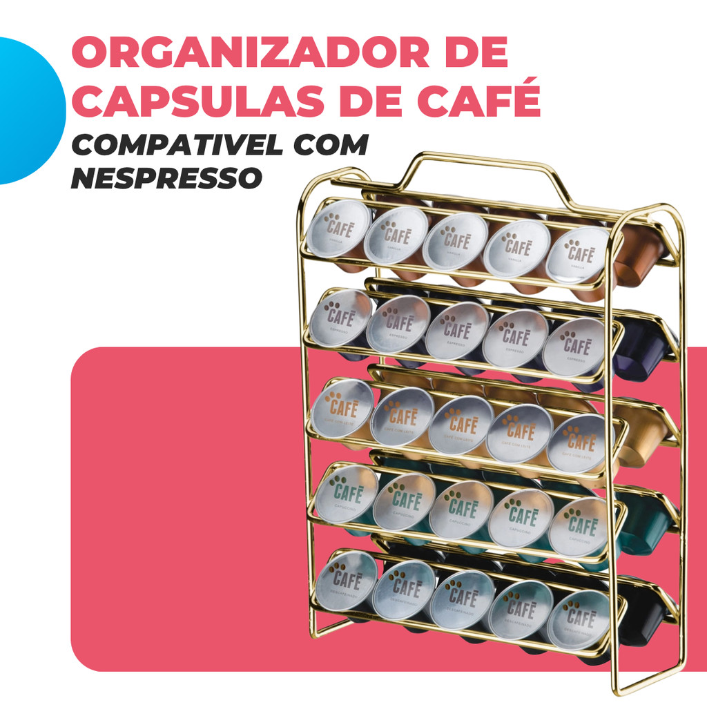 Detalhes do Suporte Organizador Porta Cápsulas Cafe Nespresso 50 Un Consultorio Escritorio Dourado Gold Future