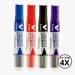 Kit com 4 Marcadores Para Quadro Branco V Board Master - PILOT KITS:AZUL+VERMELHO+PRETO+VIOLETA