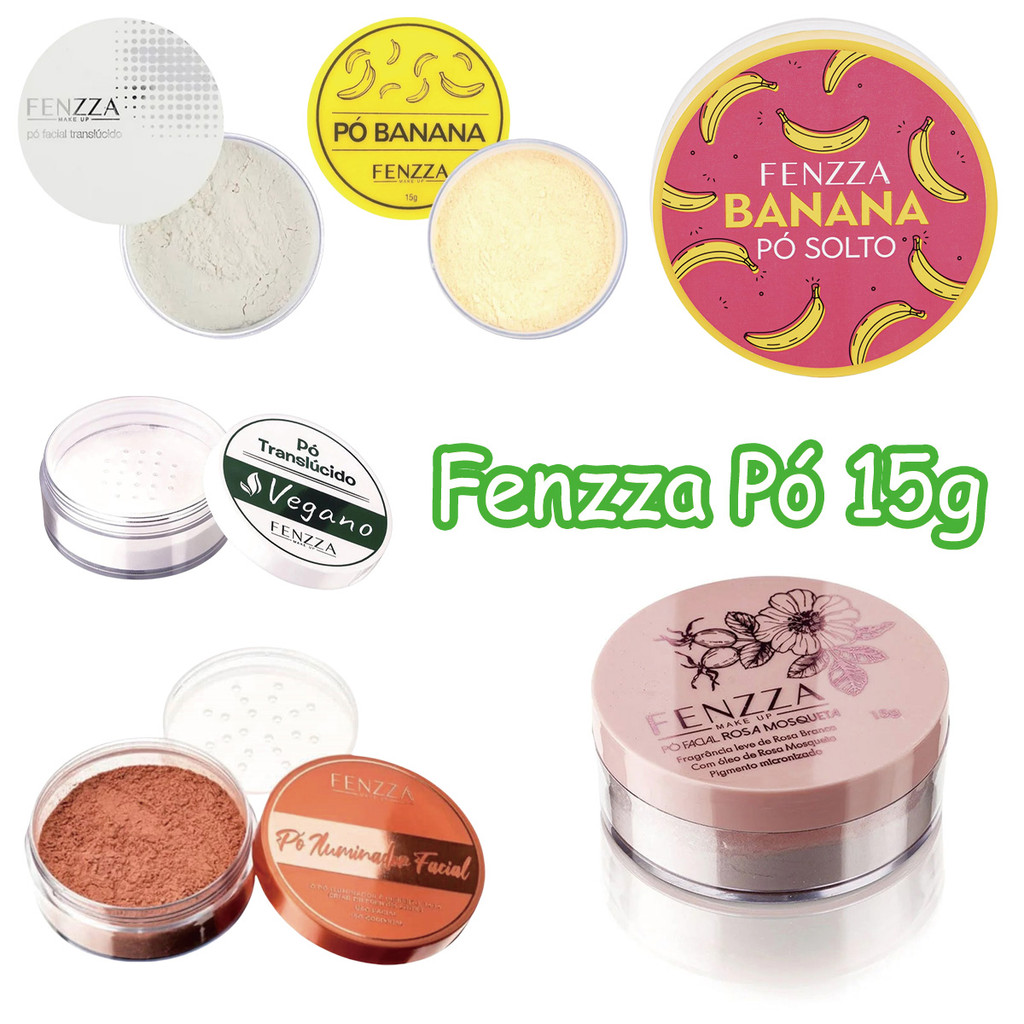 Pó Facial Fenzza 15g | Translúcido, Banana, Vegano, Rosa Mosqueta ou Iluminador