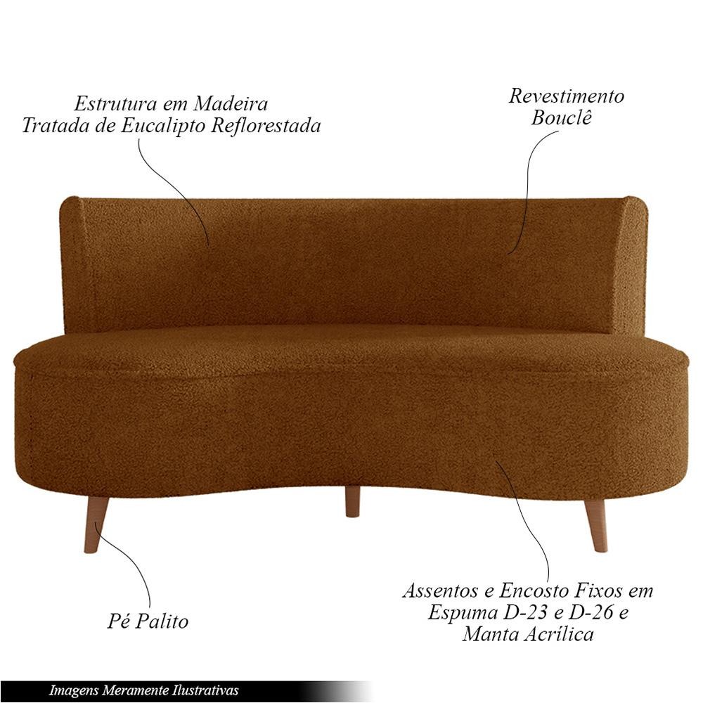 Sofá Living 2 Lugares 135cm Aang Pés Palito Bouclê Terra Cota G33 - Gran Belo — imagem 2 de 2