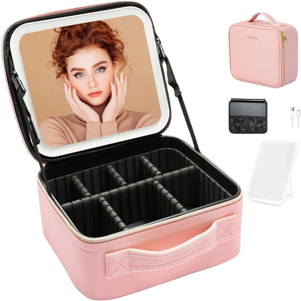 Kit Maleta Maquiagem completo Profissional Com Espelho e Luz Led e paleta de maquiagem TOP