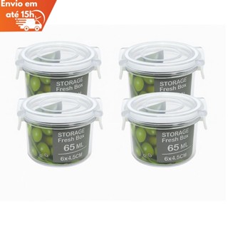 Kit 4 Mini Potes 65ml Plástico Transparente com Trava em Oferta na Shopee