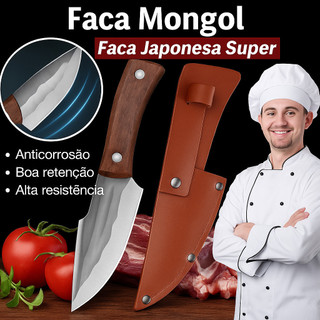 Faca de Desossa Profissional Faca Mini Churrasco Artesanal Afiada Aço Inox com Bainha de Couro 1610