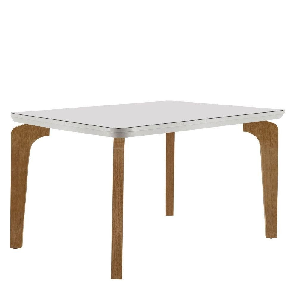 Mesa Sala De Jantar Liz 120cm Em Mdf E Vidro Com Canto Copo Off White/ Imbuia/ Serig. Off