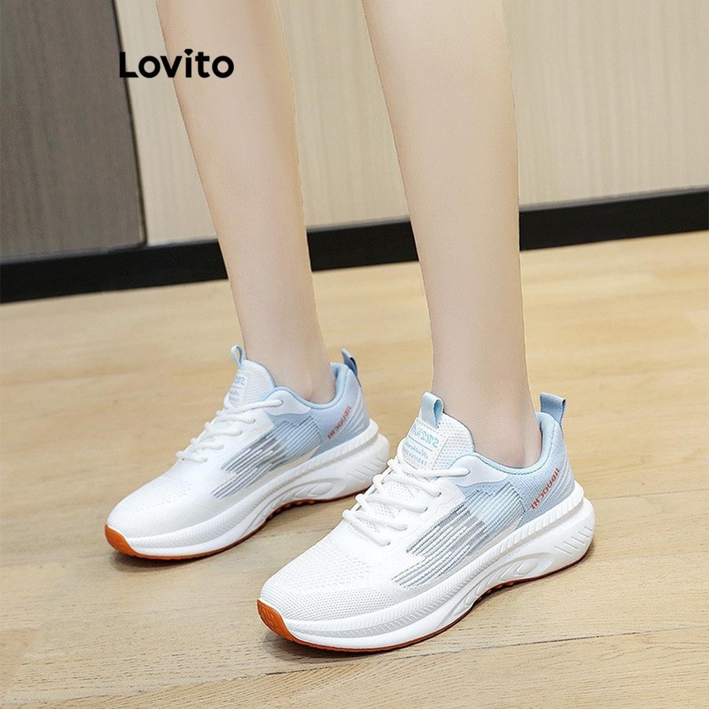 Lovito Tênis Casuais Liso Colorblock Malha Superfície Respirável Tênis De Amortecimento Leve Para Mulheres LFA59234 - Women Shoes