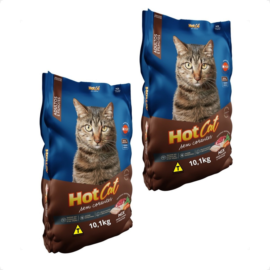 Kit 2 Ração Hot Cat Mix Sem Corantes - 10,1Kg em Oferta na Shopee