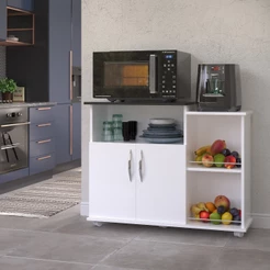 Armário P/Microondas Cozinha Multiuso C/Tampo Preto