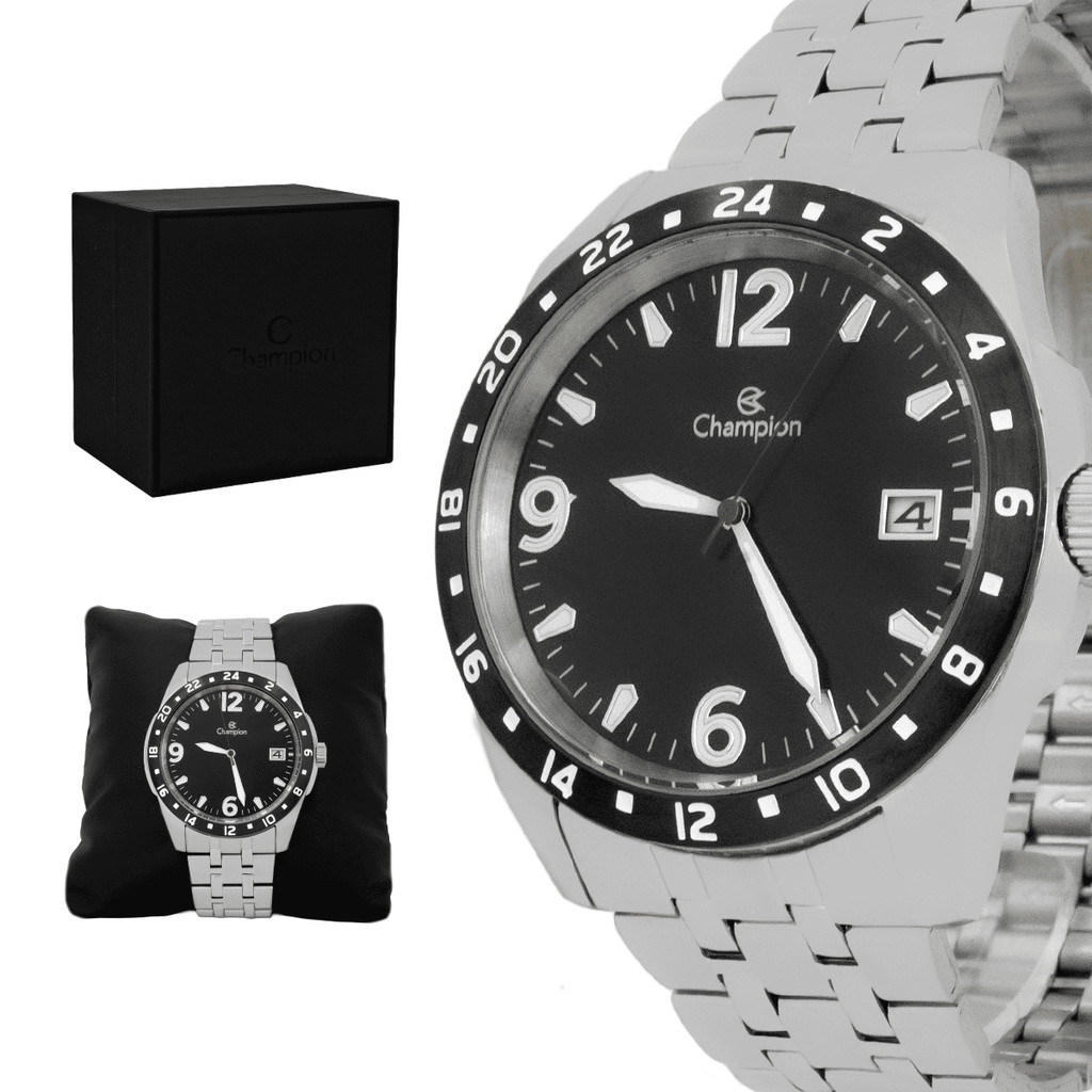 Relogio Champion Original Masculino Aço Inoxidavel Prateado Resistente a Agua 1 Ano de Garantia