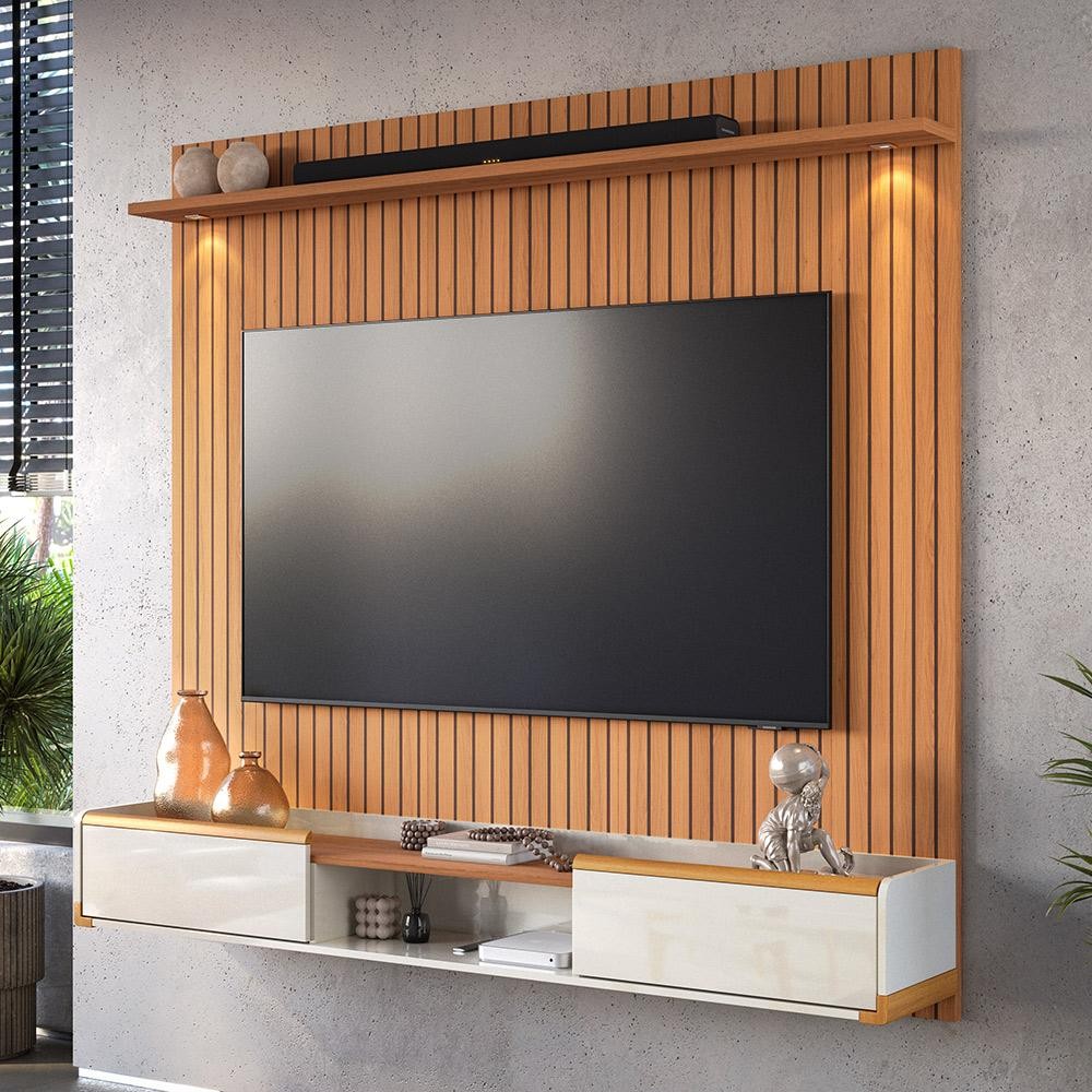 Painel River 1.8 Ripado 3d  Tv Com Led Rack Atlas Lukaliam Móveis Copa do Mundo 2026 Sala Decorada
