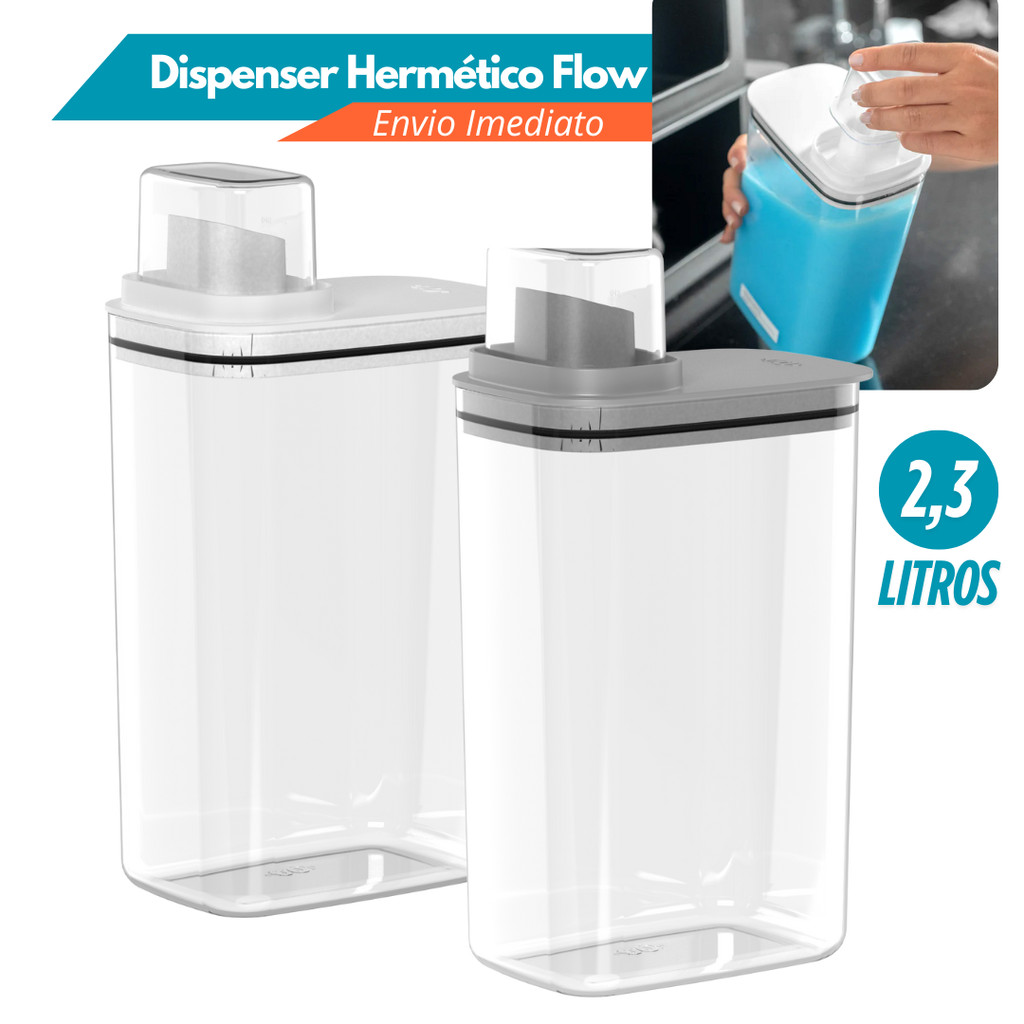 Dispenser Organizador Lavanderia 2,3 Litros Acrílico AMACIANTE, SABÃO EM PÓ Hermético
