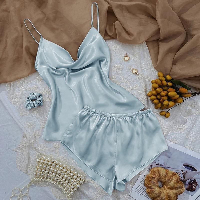 Sexxy Nightie Home Wear Mulher Pijama Com Suspensório Fino Conjuntos De Leve De Seda Gelad...