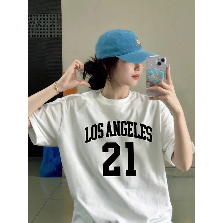 [Camiseta Premium Algodão Puro]LA Plus Size Unissex-Oversized Confortável Estilo Casual Camiseta Tecido Respirável#F7477