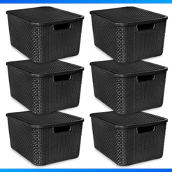 Kit C/ 6 Caixas Organizadoras rattan 7L C/ Tampa Preto 7 Litros - PROMOÇÃO