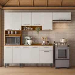 Armário de Cozinha Completa 254cm Vegas Off White Madeira Itatiaia