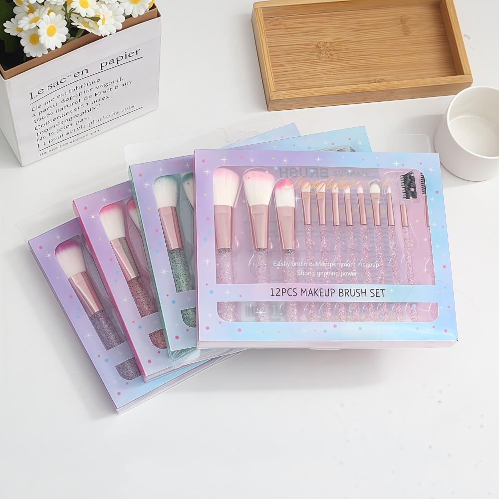 Kit com 12 Pincéis de Maquiagem Unicórnio com Estojo de PVC Elegante – Ideal para Base, Blush e Sombra – Cerdas Macias em Oferta na Shopee