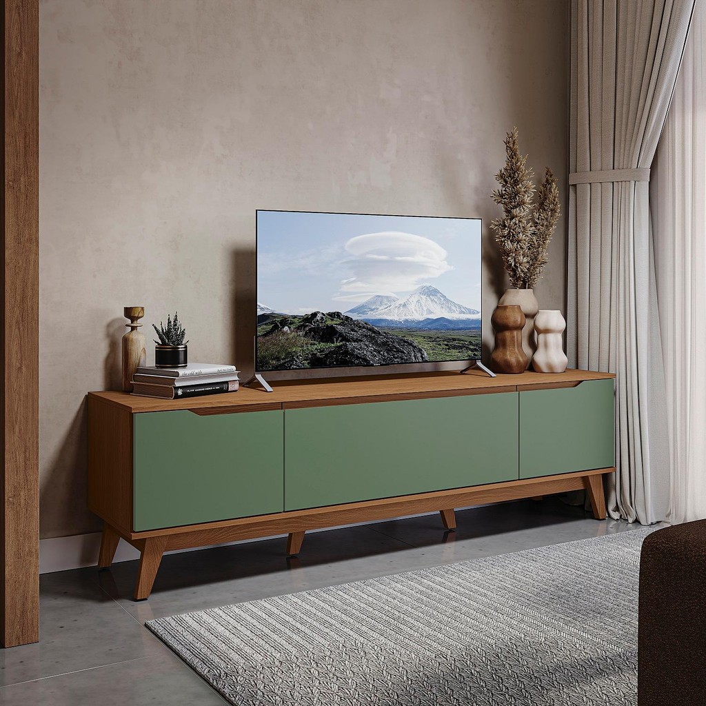 Rack Kappesberg 3 Portas Canela/Verde Oliva 180cm - Home & Living
