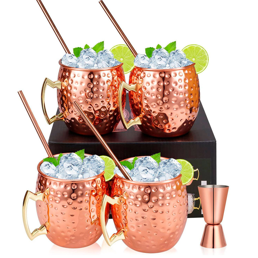 Kit 4 Canecas Moscow Mule Em Cobre Martelada 530ml
