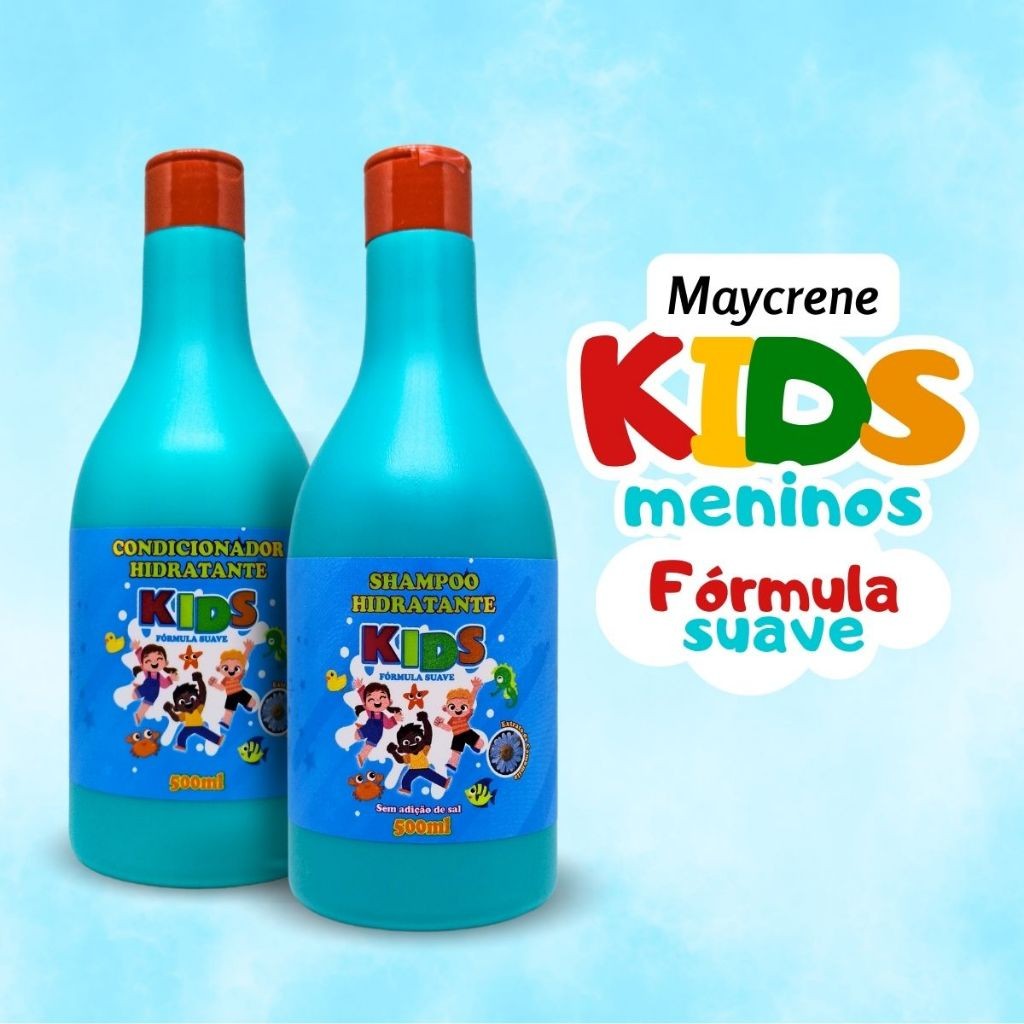 Kit Azul Kids Shampoo e Condicionador dos Meninos Maycrene - 2x500ml - Hidratação Capilar para Crianças