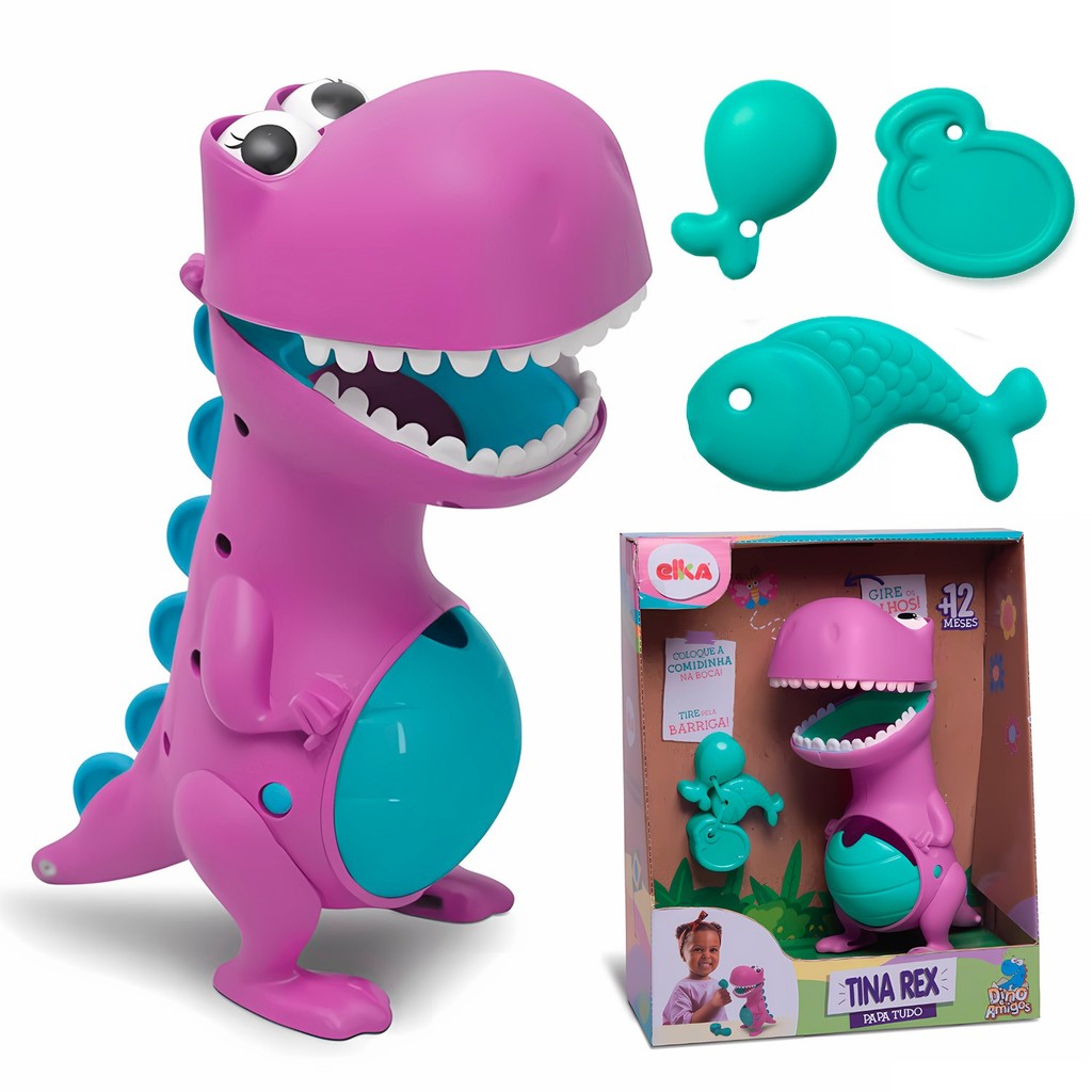 Brinquedo Didático Dinossauro Tina Rex Papa Tudo Para Bebês Que Abre E Fecha A Boca - Elka Brinquedos