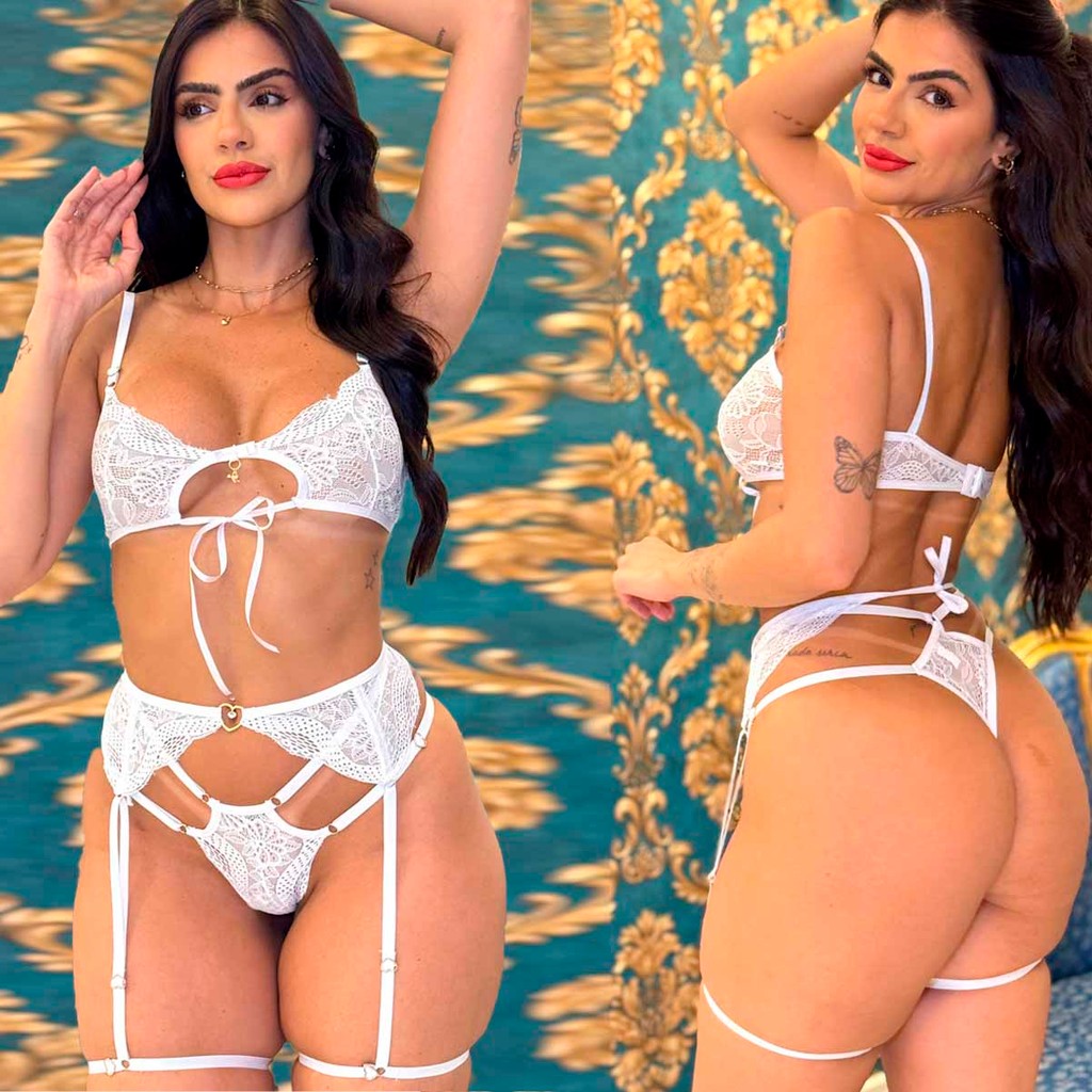 Conjunto Sensual Com Cinta Liga Sem Bojo Fio Dental Dia Dos Namorados em Oferta na Shopee