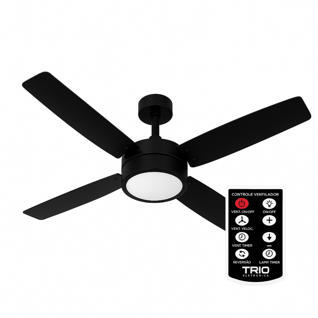 KIT VENTIDELTA VENTILADOR TETO VINTAGE 127V PRETO + CONTROLE