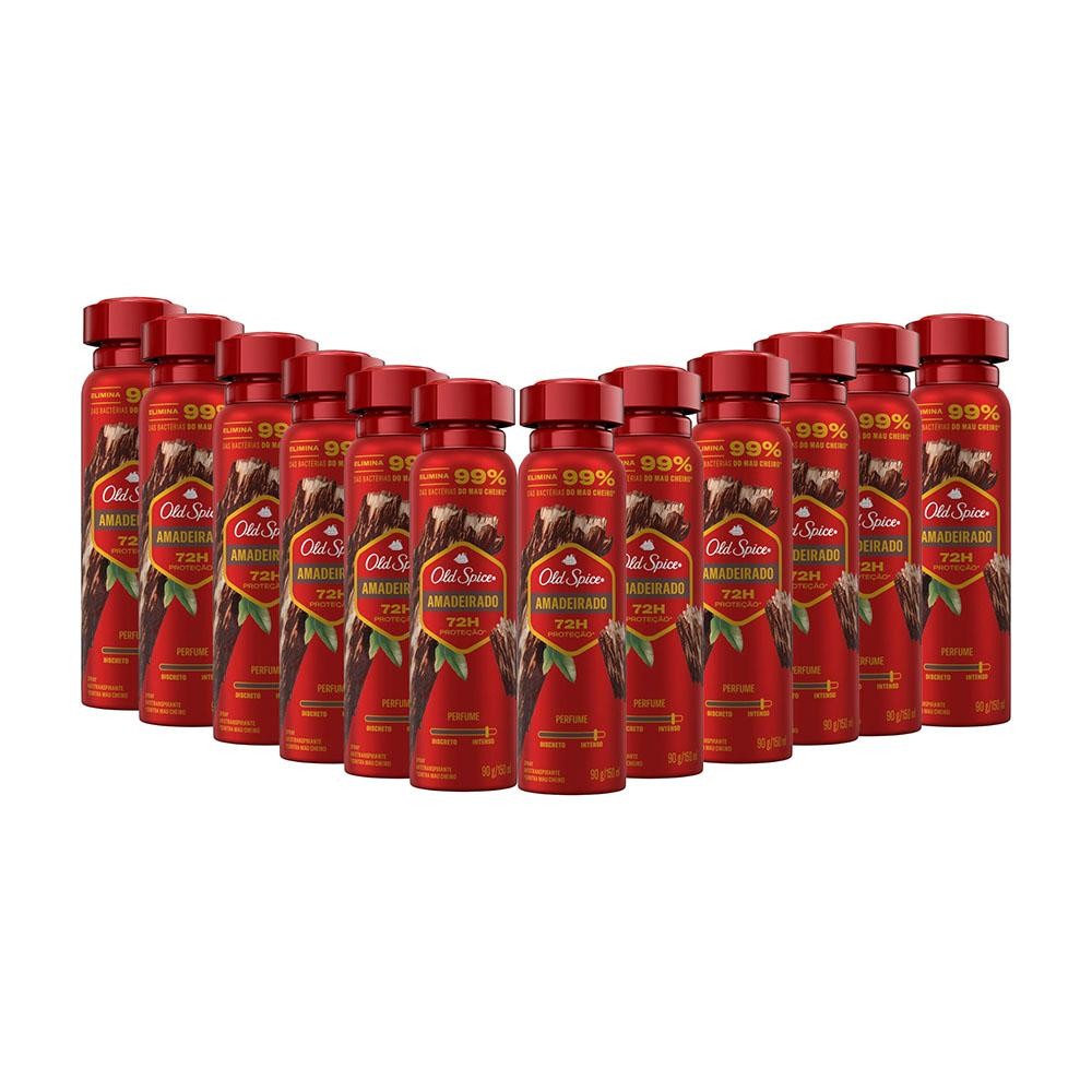 Kit com 12 Desodorantes Spray Antitranspirante Old Spice Amadeirado 150ml em Oferta na Shopee