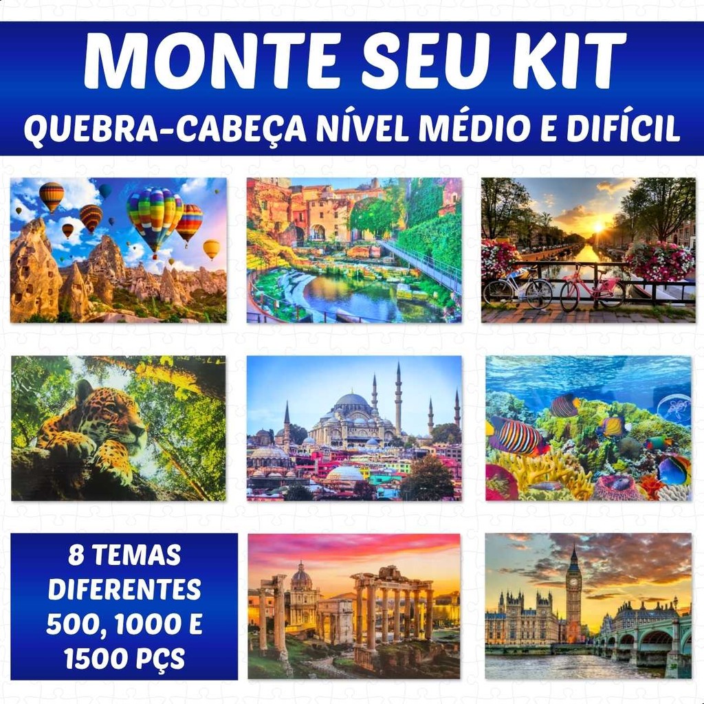 Monte Seu Kit Quebra Cabeças 500 1000 1500 peças Puzzle Infantil Adulto Idoso Jogos em Família Natal