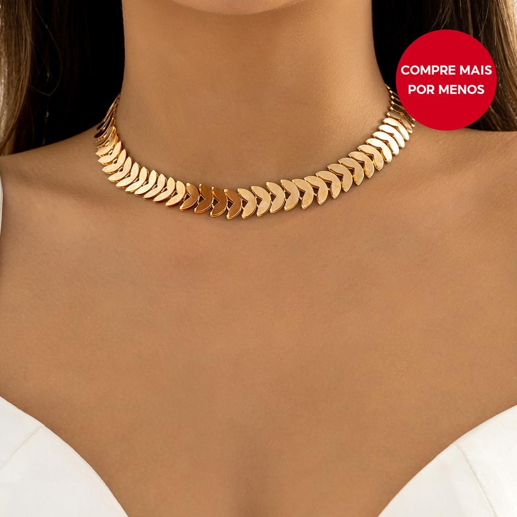 Elegante Simples Escala Corrente Curto Gargantilha Colar Para Mulheres Na Moda Cor Ouro Pe...