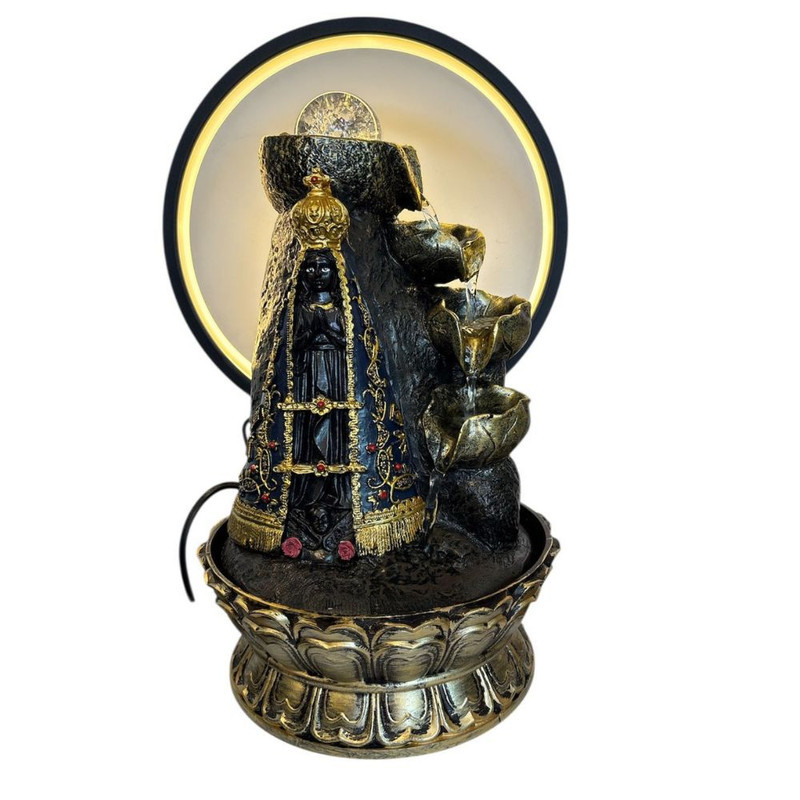 Imagem Fonte de Água Decorativa com Nossa Senhora Aparecida, Bola Giratória e Iluminação LED – Estilo Zen Religioso