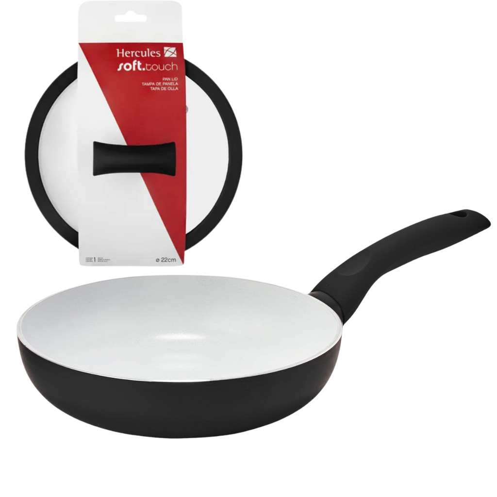 Imagem Frigideira Com Tampa Vidro Temperado Premium Cerâmica Antiaderente Casa Cozinha 22cm -  Hercules