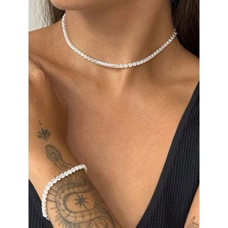 Kit Colar e Pulseira Riviera Cristal Zircônia Prateado
