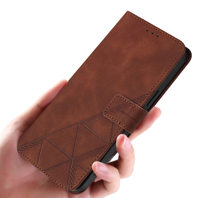 Capa De Telefone Para OnePlus Nord CE6 Novo Design Triângulo De Couro Forma De Padrão Geométrico Em Relevo Suporte Flip 