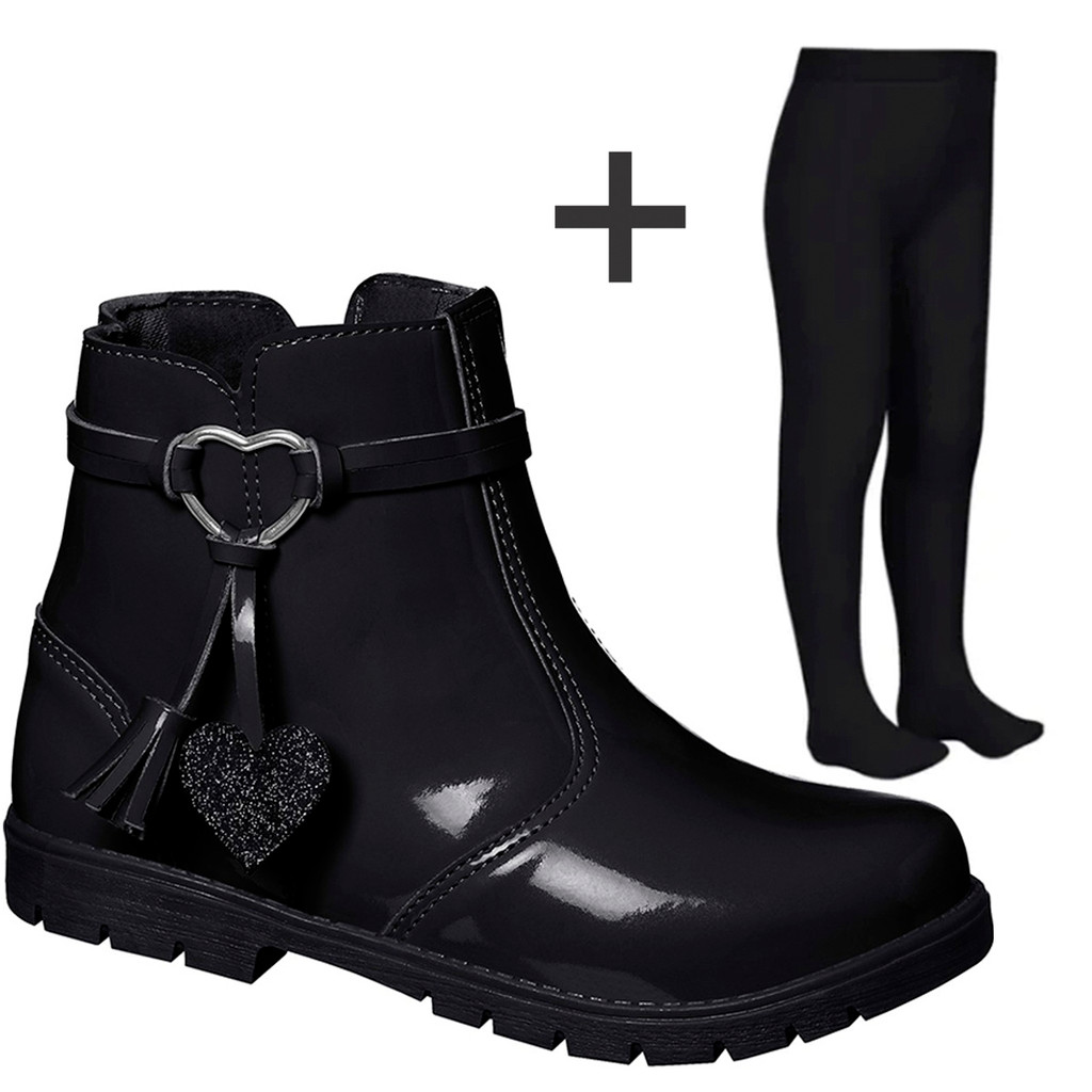 Bota Botina Infantil Coturno Menina Feminino Cano Curto Confortável Conforto Fashion + Meia Calça