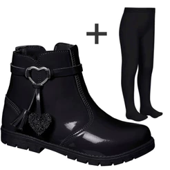 Bota Botina Infantil Coturno Menina Feminino Cano Curto Confortável Conforto Fashion + Meia Calça