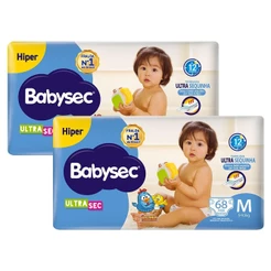 Kit 2 Fraldas Babysec Galinha Pintadinha Ultrasec Hiper Tamanho M 68 unidades cada