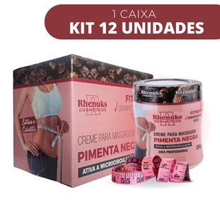 Kit c/ 12 Creme PIMENTA NEGRA Redutor de Medidas - 200g Rhenuks Cosméticos - Elimina Celulite Estrias
