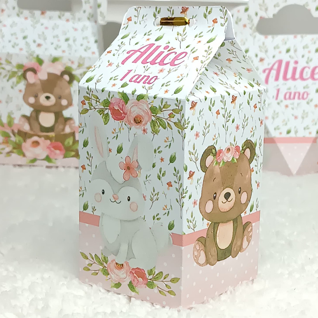 Caixa Milk Bosque Encantado Lembrancinha de Aniversário Pegue e Monte Kit Festa Infantil
