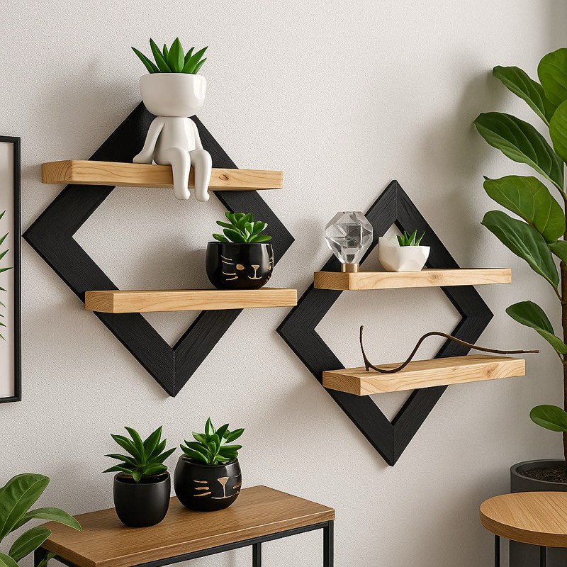 Quadro Decorativo em Pinus Prateleira Dupla Nicho Expositor de Obra Primas Decoração de Pa...