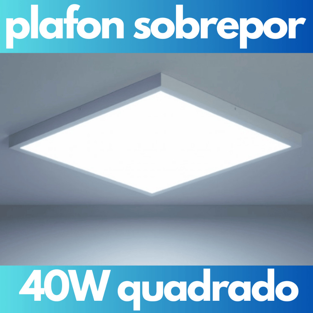 Luminária Painel Plafon Led 40W Sobrepor Quadrado 40x40cm Alta Potência Grande Branco-frio