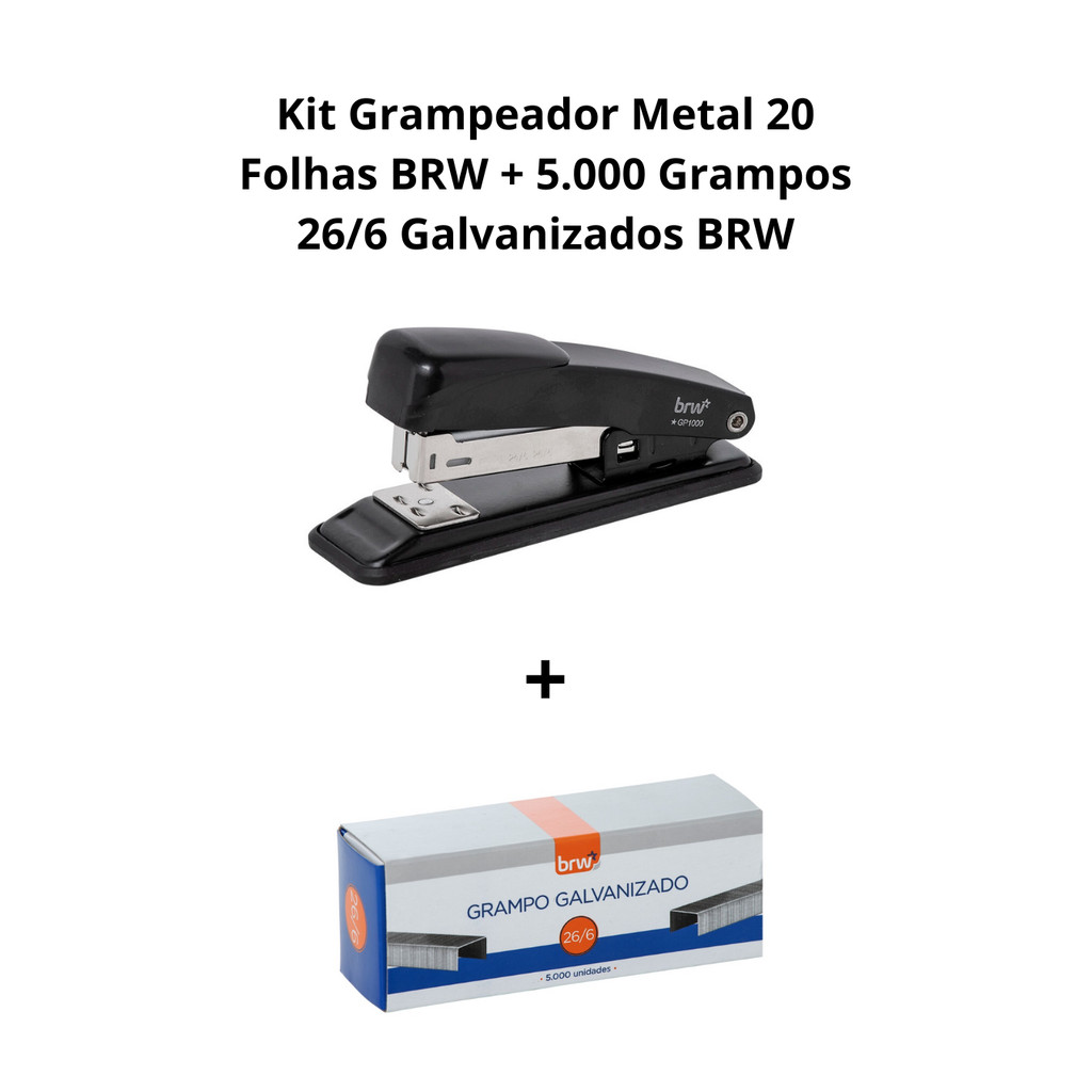 Kit Grampeador 20 folhas - BRW + 5.000 Grampos 26/6 Galvanizados Kit Grampeador 20 folhas - BRW + 5.000 Grampos 26/6 Galvanizados