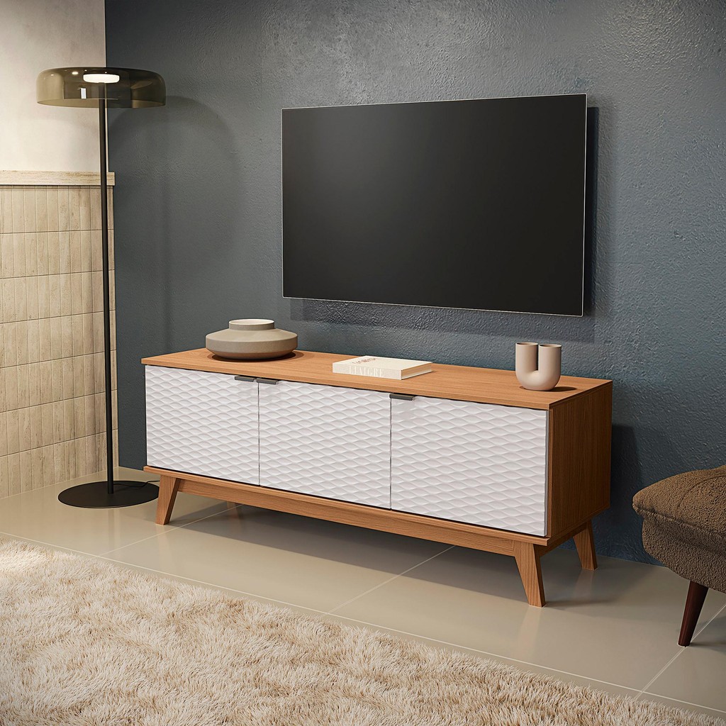 Rack Kappesberg 3 Portas 3D Canela/Branco 136cm em Oferta na Shopee