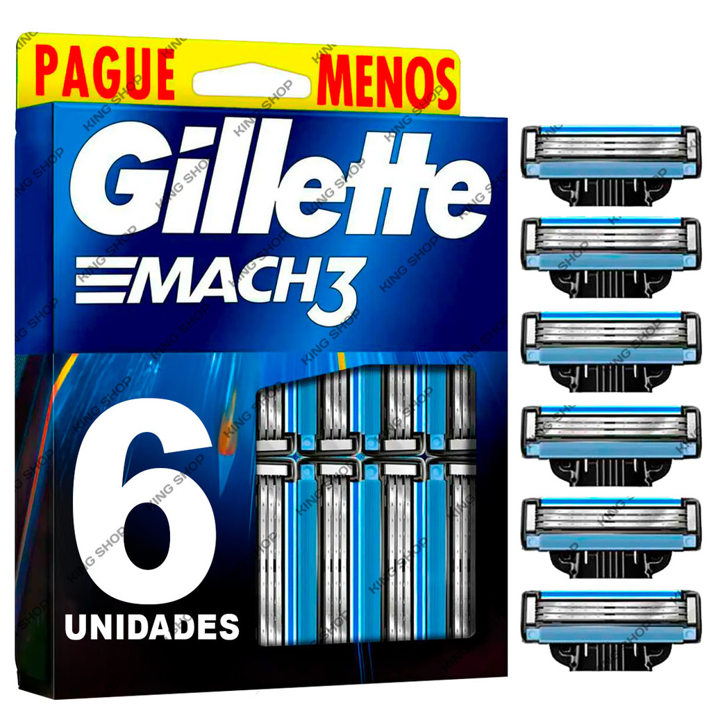 Carga Aparelho Gillette Mach 3 Lâmina Para Barbear Kit C/ 6