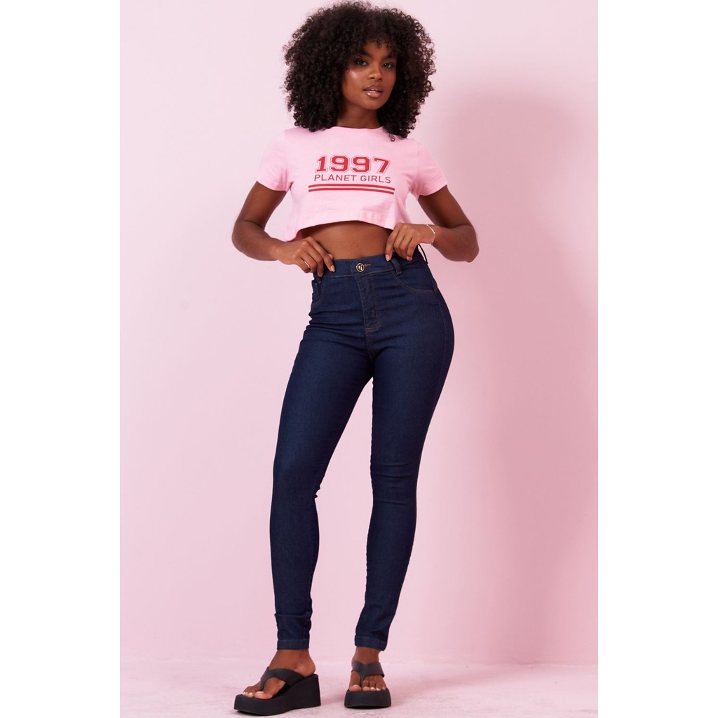 Calça Jeans Feminina Skinny Clássica Planet Girls Jeans Escuro - Women Clothes