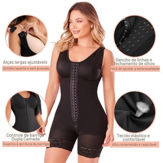 Feminina Cinta Modeladora，macaquinho abdominoplastia pos cirurgica，Com abertura perninha