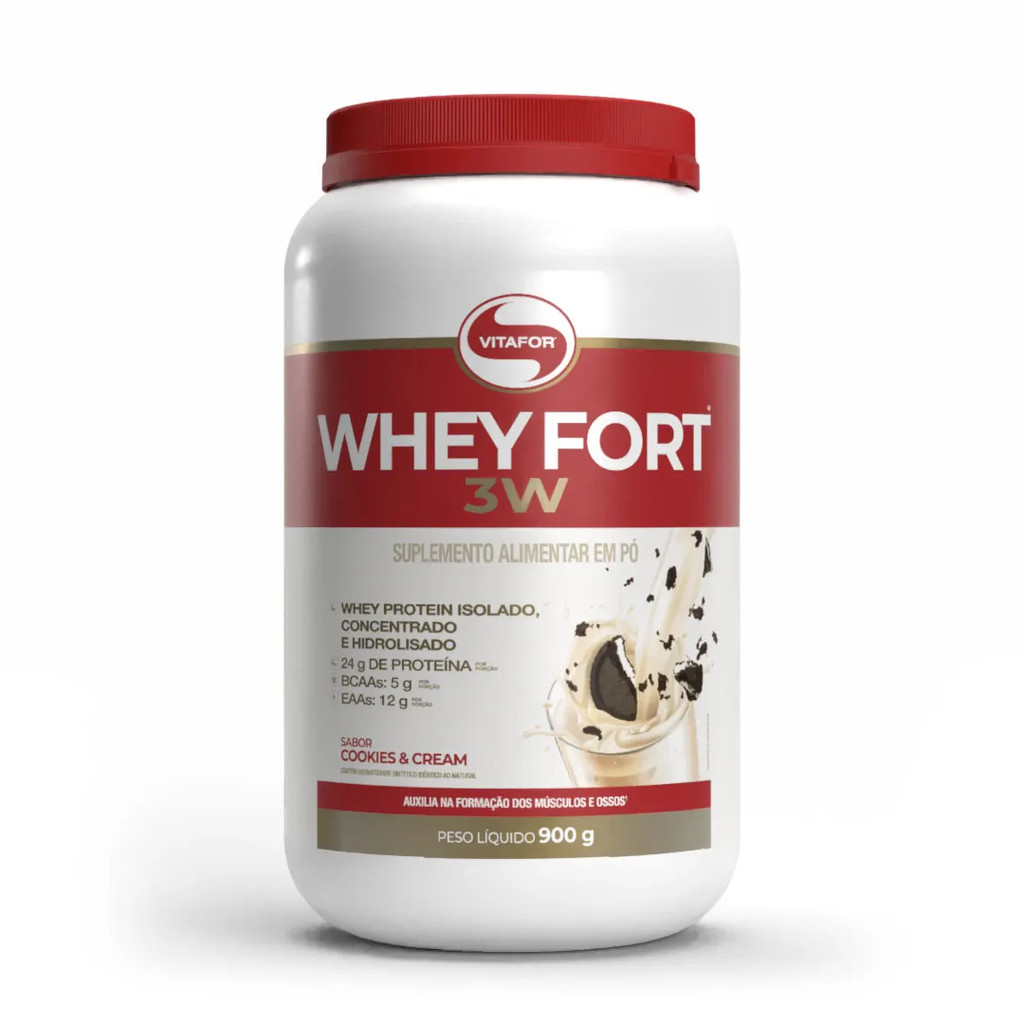 Whey Fort 3W Sabor Cookies e Cream Pote 900G Vitafor