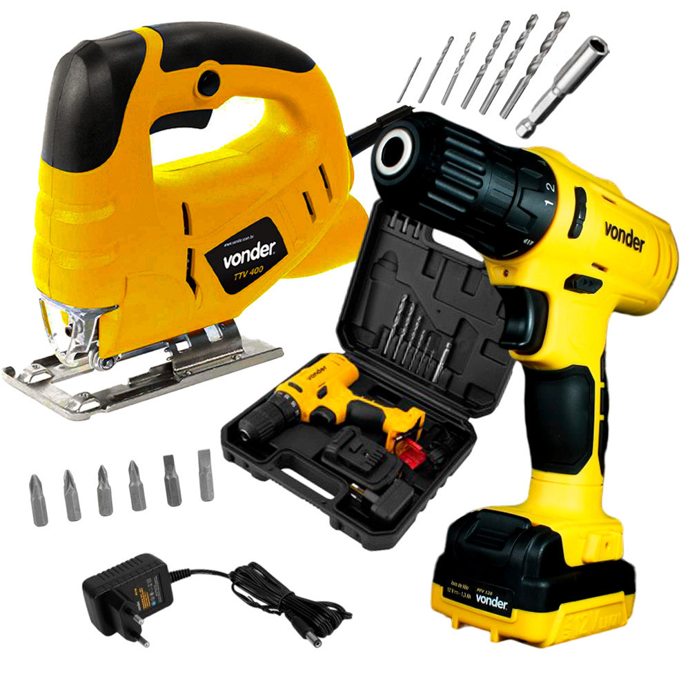 Kit Serra Tico-Tico 400W + Parafusadeira/Furadeira 12V Vonder com Maleta e Acessórios - Home & Living