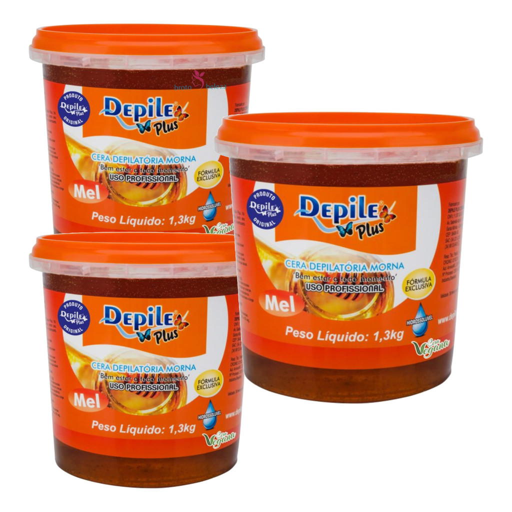 Cera Morna De Micro-ondas De Mel Depile Plus Caixa 3x1.300g Cera de MEL Depile Plus #Hidrossolúvel