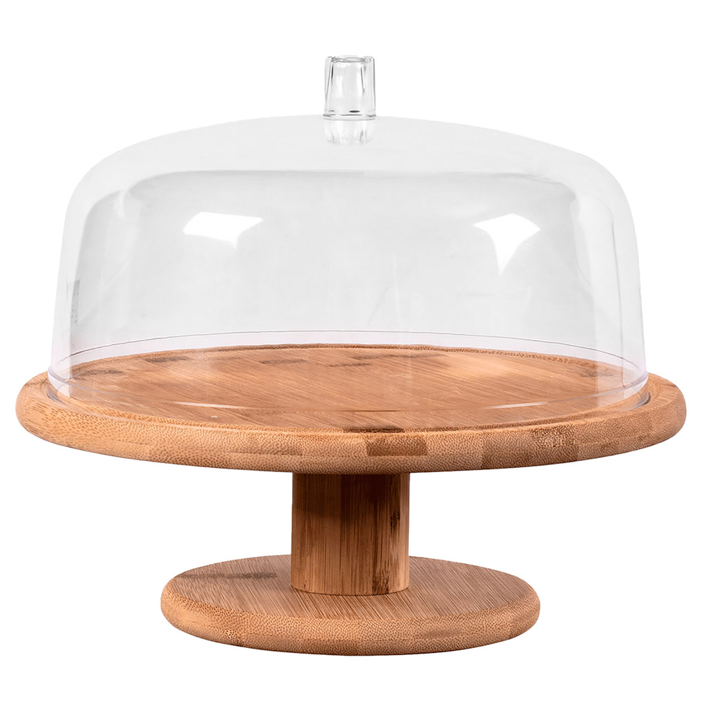 Boleira Pé Cúpula 27,5cm Sense Bambu Natural Tampa Acrílico Transparente Decoração Bolos Doces Ou em Oferta na Shopee