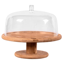 Boleira Pé Cúpula 27,5cm Sense Bambu Natural Tampa Acrílico Transparente Decoração Bolos Doces Ou